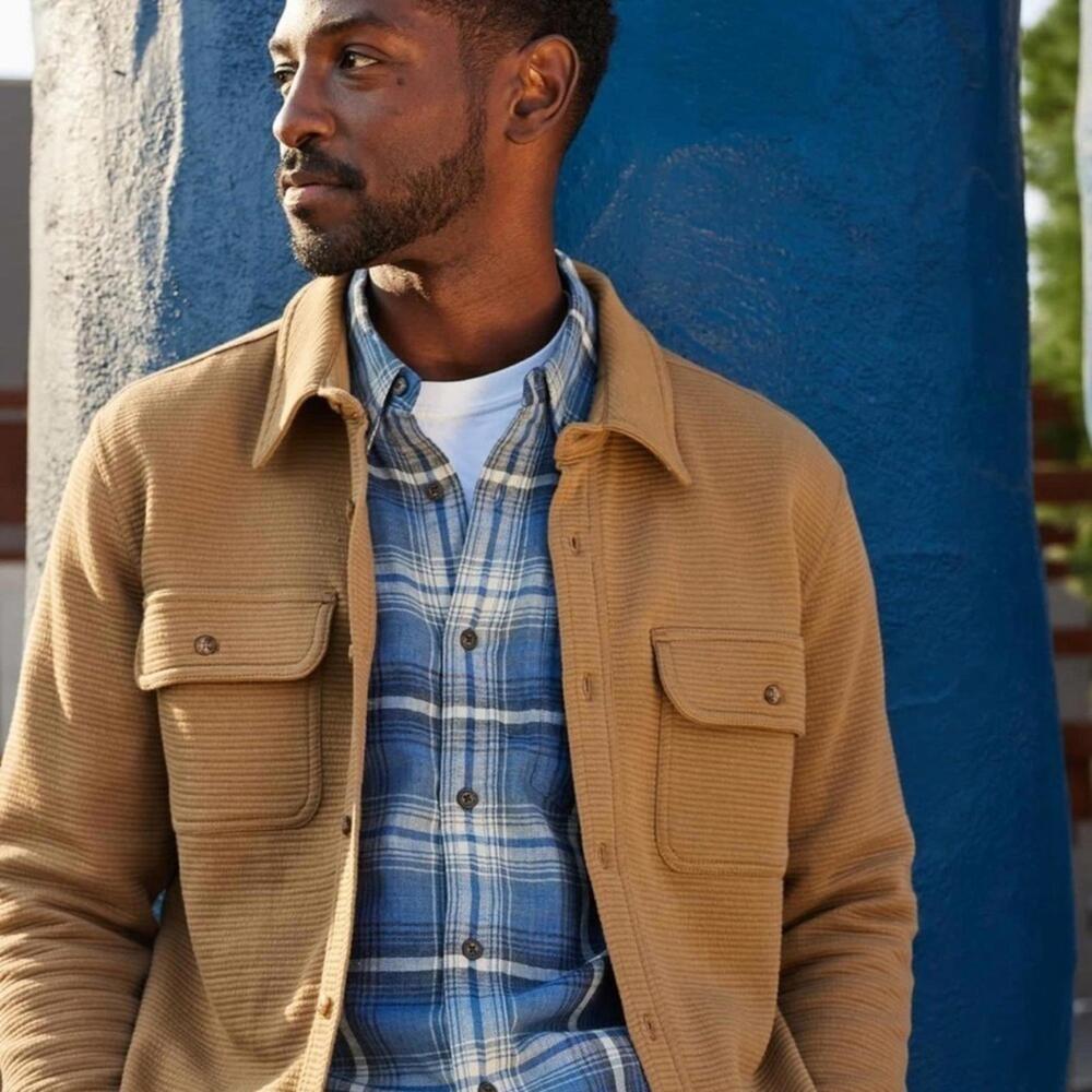 NWT Toad&Co S 100% Recycled Materials Airsmyth Plaid Flannel Shirt Blue White‎